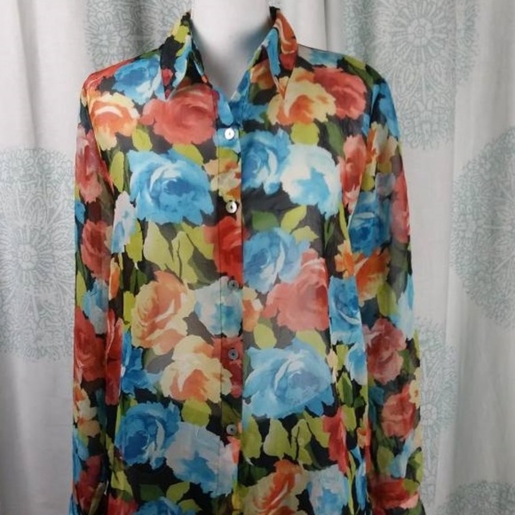 Alfred Dunner Sheer Flowered Blouse Size 8 - Picture 1 of 5